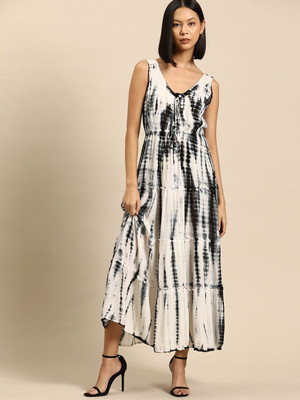 all about you Women A-line Black, White Maxi/Full Length Dress