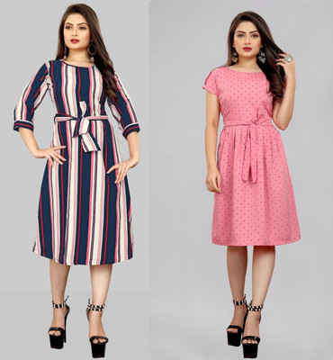 Modli 20 Fashion Women Fit and Flare Multicolor Below Knee Dress