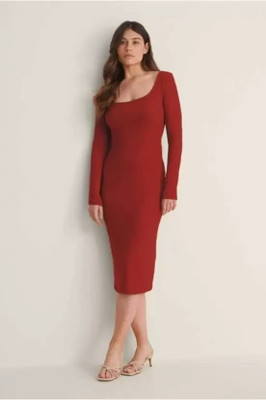 Whitewhale Women Bodycon Red Midi/Calf Length Dress