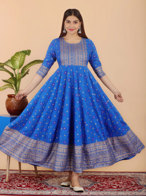 AASHLEY Women Fit and Flare Light Blue Maxi/Full Length Dress