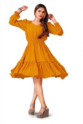 indian glory Women A-line Yellow Dress