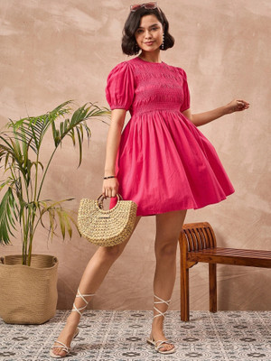 ZUMMER Women Fit and Flare Pink Above Knee/Mid Thigh Length Dress