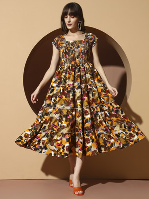 ZWERLON Women A-line Multicolor Midi/Calf Length Dress