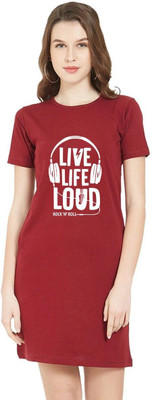 HouseOfCommon Women T Shirt Maroon Above Knee/Mid Thigh Length Dress