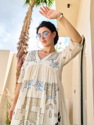 ZUMMER Women Empire Waist White Above Knee/Mid Thigh Length Dress