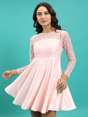 Tokyo Talkies Women Fit and Flare Pink Above Knee/Mid Thigh Length Dress
