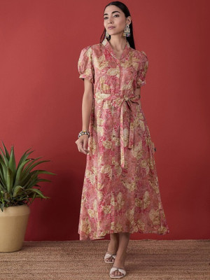 ANOUK Women A-line Pink Midi/Calf Length Dress