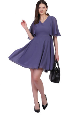 MUZUN Women A-line Grey Knee Length Dress