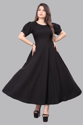 BENIXA TEXTILE Women Fit and Flare Black Maxi/Full Length Dress