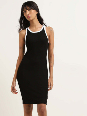 SWEVENFASHION Women Bodycon Black Above Knee/Mid Thigh Length Dress