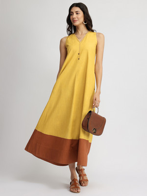 Pink Fort Women A-line Yellow Midi/Calf Length Dress