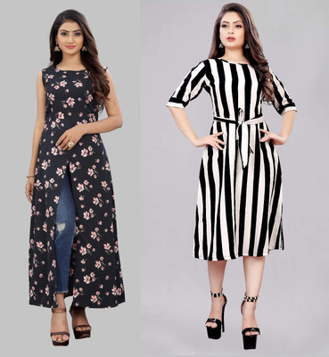 Hiral Creation Women A-line Multicolor Midi/Calf Length Dress