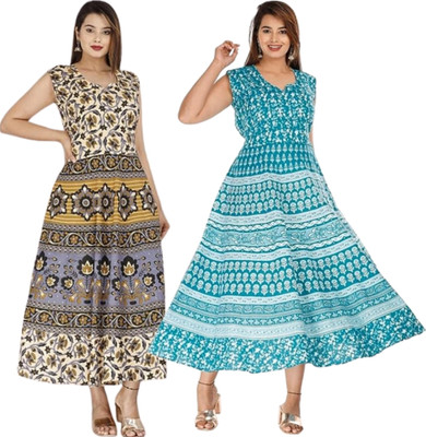 Namokarhub Women Fit and Flare Multicolor Midi/Calf Length Dress