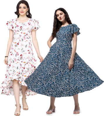 Oomph! Women High Low Multicolor Midi/Calf Length Dress
