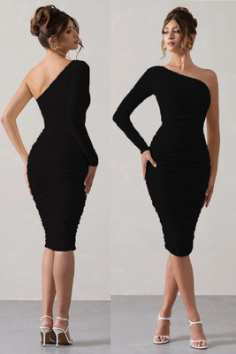 WANQUILA Women Bodycon Black Knee Length Dress