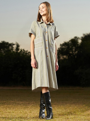 PP Vastram Women Shirt Grey Below Knee Dress