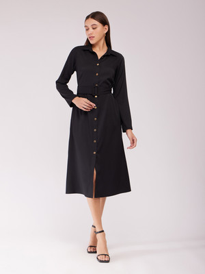 Fable Street Women A-line Black Midi/Calf Length Dress