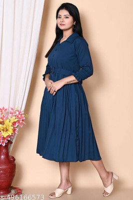 TIMESTYLE Women A-line Blue Midi/Calf Length Dress