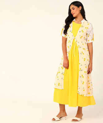 2SD gratitude Women A-line Yellow Ankle Length Dress