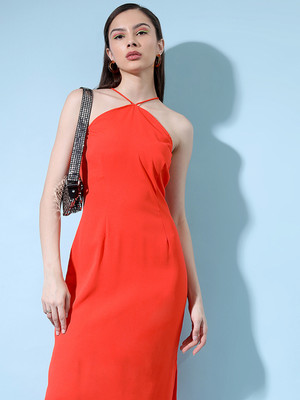 Tokyo Talkies Women A-line Red Midi/Calf Length Dress