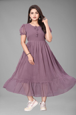 Maruti Nandan Impex Women Fit and Flare Purple Maxi/Full Length Dress