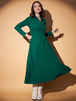 KASSUALLY Women Fit and Flare Green Dress