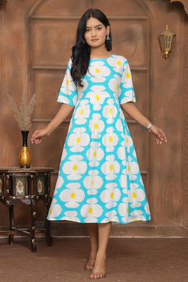BOMBAY SPEED Women Fit and Flare Multicolor Midi/Calf Length Dress