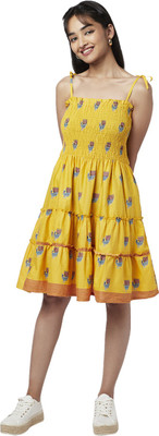 YU by Pantaloons Women Fit and Flare Yellow Knee Length Dress