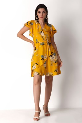 miss haute Women Fit and Flare Yellow Dress