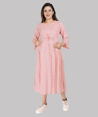 mamma's maternity Women Fit and Flare Pink, White, Black Dress