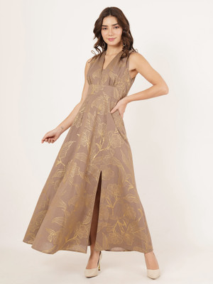 9 impression Women A-line Brown Midi/Calf Length Dress