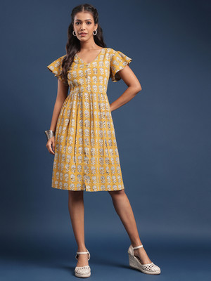 Taavi Women A-line Yellow Knee Length Dress