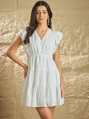 ZUMMER Women Fit and Flare White Mini/Short Dress