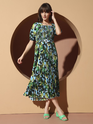ZWERLON Women A-line Green Midi/Calf Length Dress