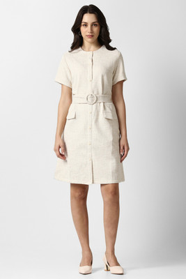 VAN HEUSEN Women Fit and Flare Beige Above Knee/Mid Thigh Length Dress