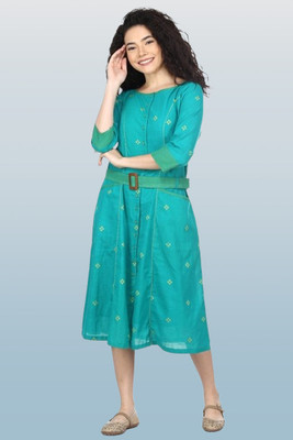 Vaishnavi Fashion Women A-line Green Midi/Calf Length Dress