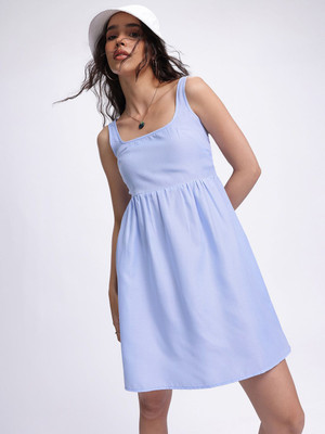 Glitchez Women A-line Blue Above Knee/Mid Thigh Length Dress