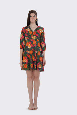 BIRDIE fashion Women A-line Multicolor Above Knee/Mid Thigh Length Dress