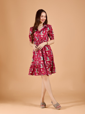 AmarAsha Women Fit and Flare Red Midi/Calf Length Dress