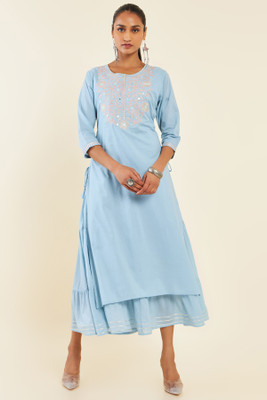 soch Women A-line Light Blue Midi/Calf Length Dress