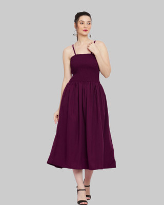 BuyUniqueFashion Women Fit and Flare Purple Midi/Calf Length Dress