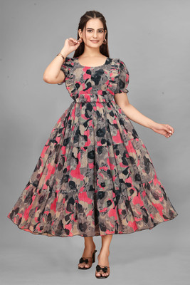 Rosasignora Women Maxi Multicolor Knee Length Dress
