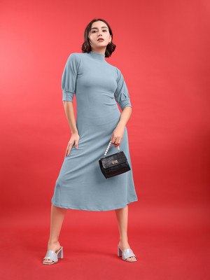 PURVAJA Women A-line Grey Below Knee Dress