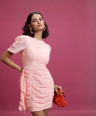 Tokyo Talkies Women Blouson Pink Above Knee/Mid Thigh Length Dress
