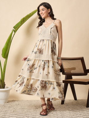 DRAPE AND DAZZLE Women A-line White Maxi/Full Length Dress