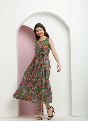 A R J FASHION Women Fit and Flare Multicolor Midi/Calf Length Dress