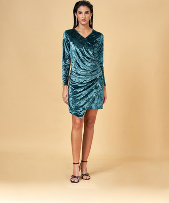 Annabelle by Pantaloons Women Fit and Flare Dark Blue Knee Length Dress