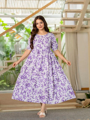 TEESHA Women Gown Purple Knee Length Dress