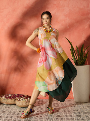 InWeave Women A-line Yellow Midi/Calf Length Dress