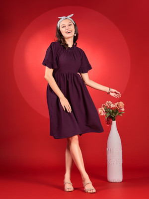 Fashion2wear Women Fit and Flare Purple Knee Length Dress